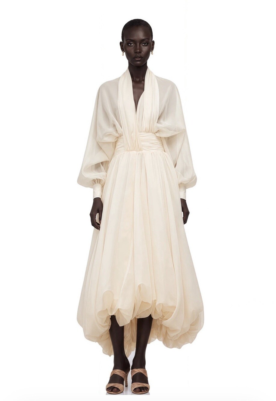 Riley Cream White Draped Tulle Maxi Dress Women's Size Small New with Tags